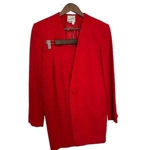 Jacqueline Ferrar women’s suit skirt and long jacket wool red 10 pockets vintage